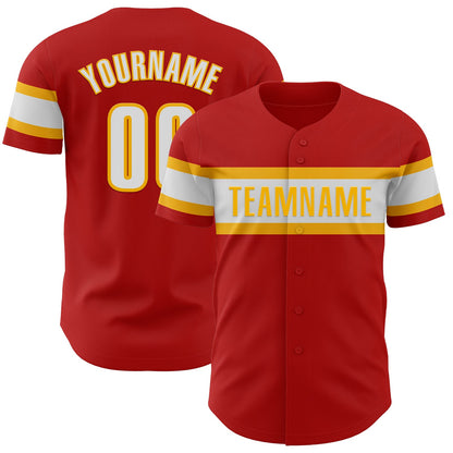 Custom Red White-Gold Authentic Baseball Jersey - Sky-Custom
