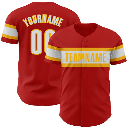 Custom Red White-Gold Authentic Baseball Jersey - Sky-Custom