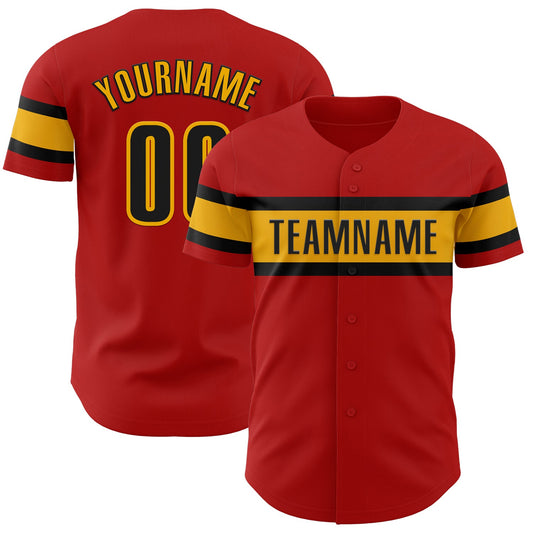 Custom Red Black-Gold Authentic Baseball Jersey - Sky-Custom