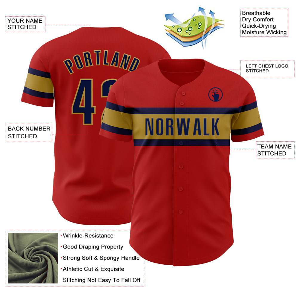 Custom Red Black-Old Gold Authentic Baseball Jersey - Sky-Custom
