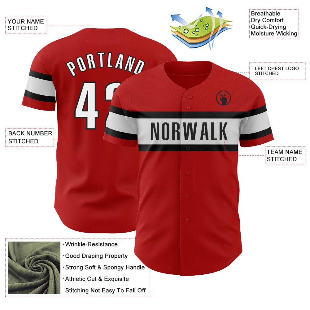 Custom Red White-Black Authentic Baseball Jersey - Sky-Custom