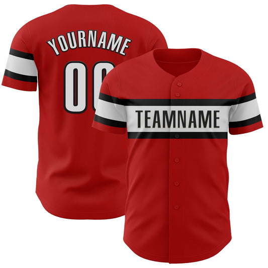 Custom Red White-Black Authentic Baseball Jersey - Sky-Custom