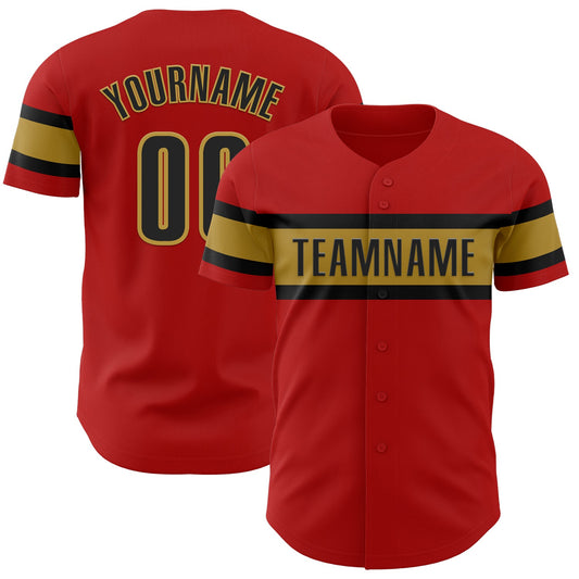 Custom Red Black-Old Gold Authentic Baseball Jersey - Sky-Custom