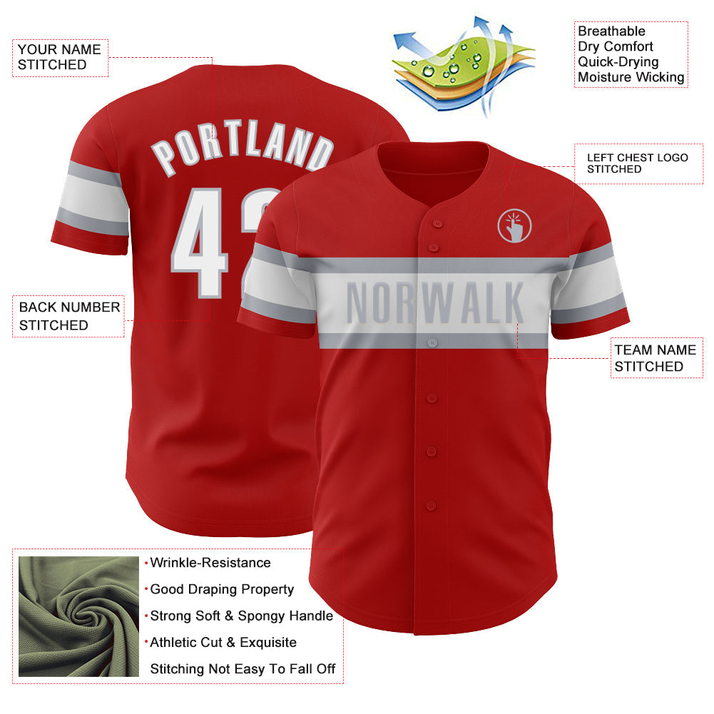 Custom Red White-Gray Authentic Baseball Jersey - Sky-Custom