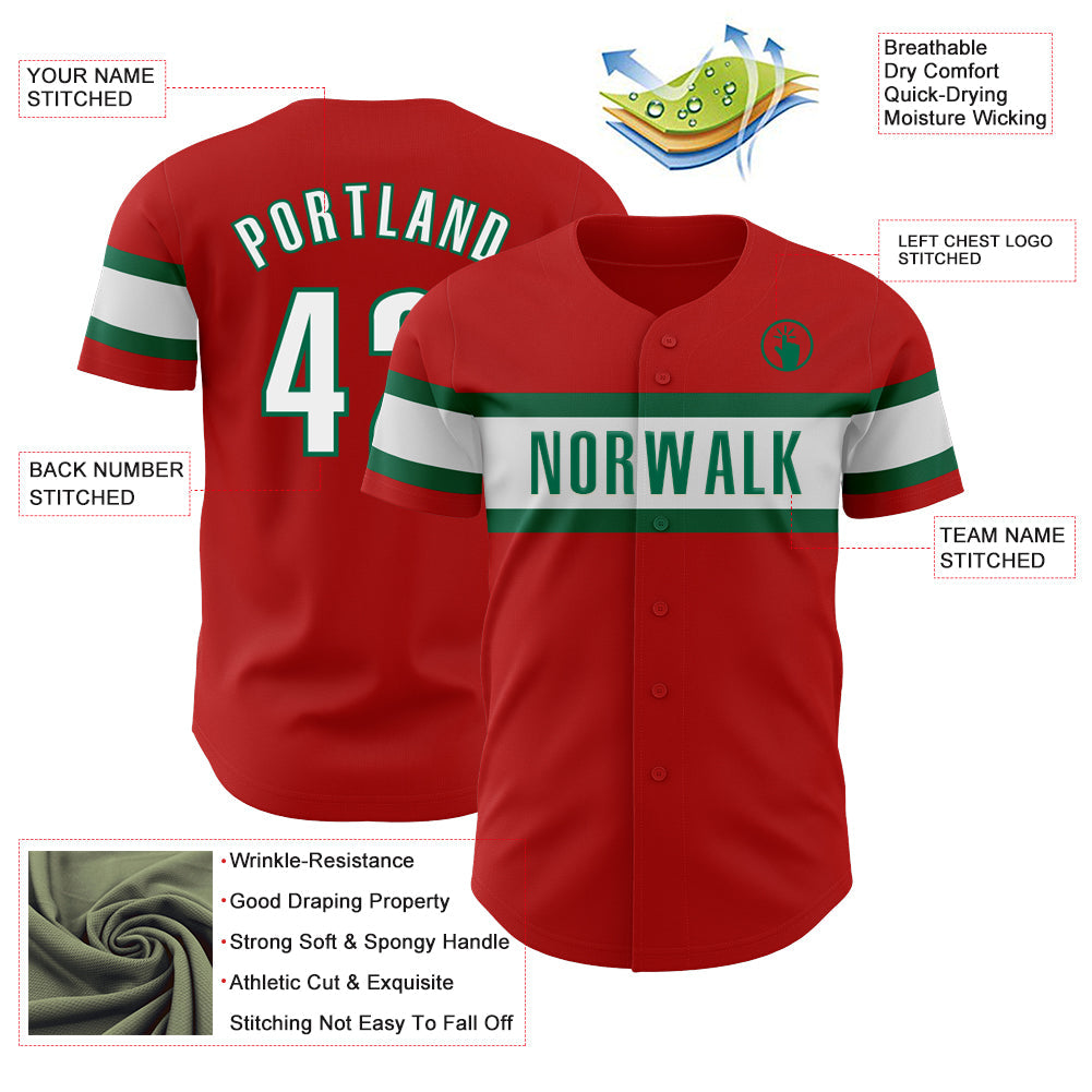 Custom Red White-Kelly Green Authentic Baseball Jersey - Sky-Custom