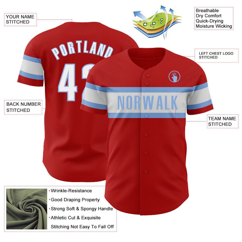Custom Red White-Light Blue Authentic Baseball Jersey - Sky-Custom
