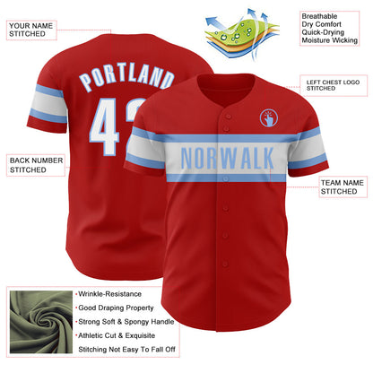 Custom Red White-Light Blue Authentic Baseball Jersey - Sky-Custom