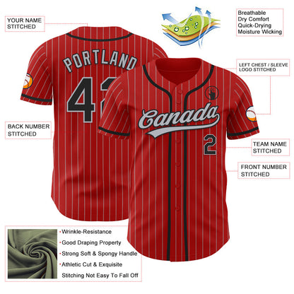 Custom Red Gray Pinstripe Black Authentic Baseball Jersey - Sky-Custom
