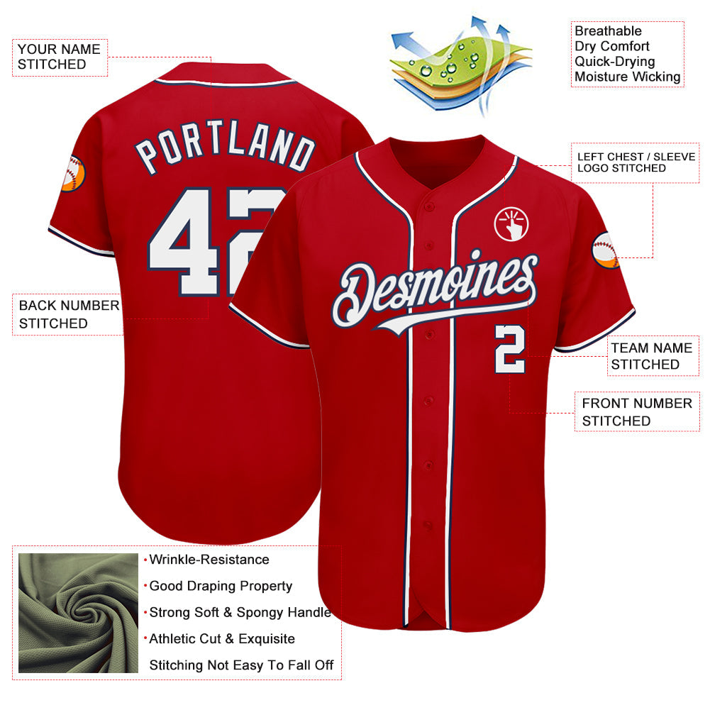 Custom Red White-Navy Authentic Baseball Jersey - Sky-Custom