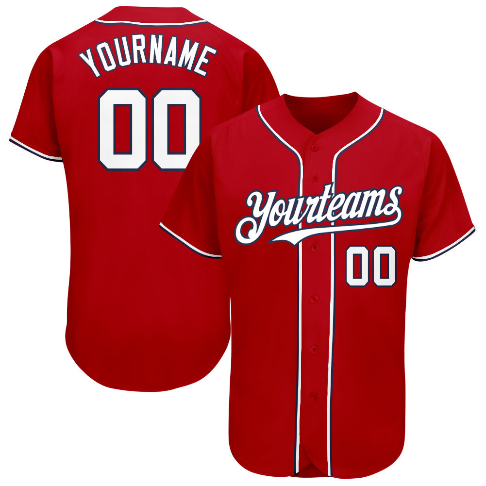 Custom Red White-Navy Authentic Baseball Jersey - Sky-Custom