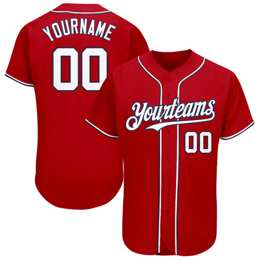 Custom Red White-Navy Authentic Baseball Jersey - Sky-Custom