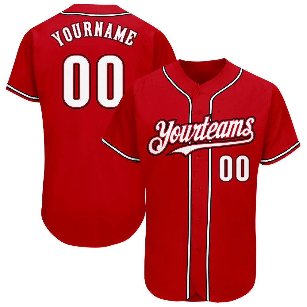 Custom Red White-Black Authentic Baseball Jersey - Sky-Custom