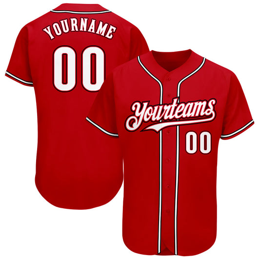 Custom Red White-Black Authentic Baseball Jersey - Sky-Custom