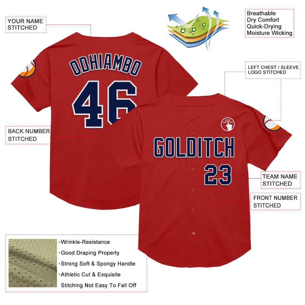 Custom Red Navy-White Mesh Authentic Throwback Baseball Jersey - Sky-Custom