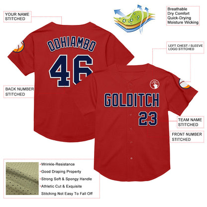 Custom Red Navy-White Mesh Authentic Throwback Baseball Jersey - Sky-Custom