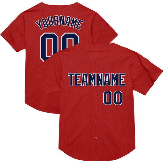 Custom Red Navy-White Mesh Authentic Throwback Baseball Jersey - Sky-Custom