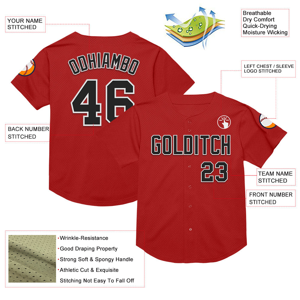 Custom Red Black-White Mesh Authentic Throwback Baseball Jersey - Sky-Custom