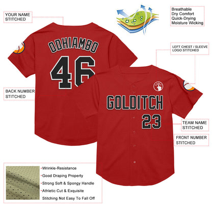 Custom Red Black-White Mesh Authentic Throwback Baseball Jersey - Sky-Custom
