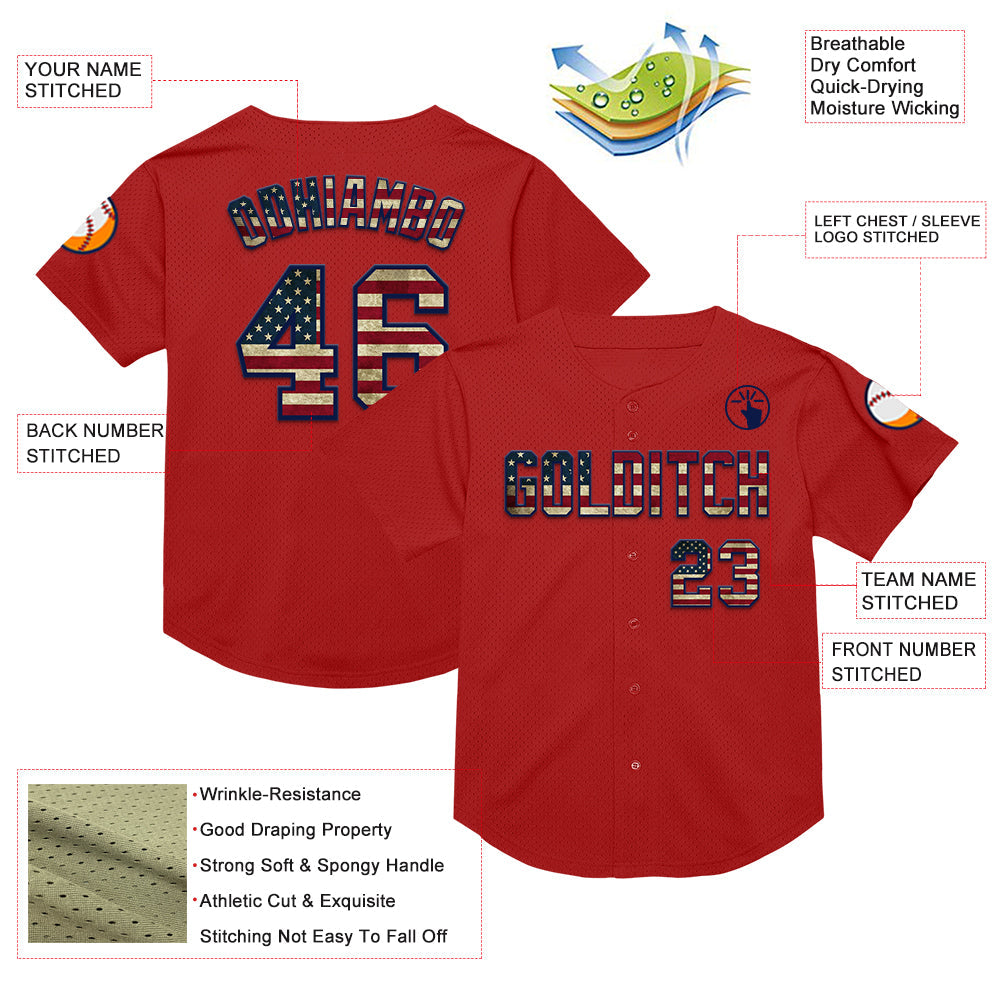 Custom Red Vintage USA Flag-Navy Mesh Authentic Throwback Baseball Jersey - Sky-Custom