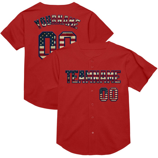 Custom Red Vintage USA Flag-Navy Mesh Authentic Throwback Baseball Jersey - Sky-Custom
