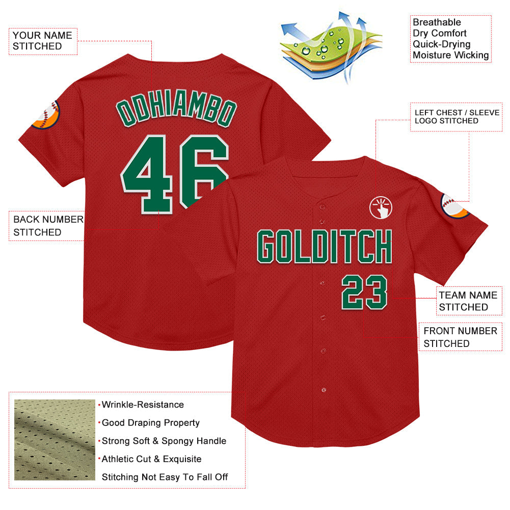 Custom Red Kelly Green-White Mesh Authentic Throwback Baseball Jersey - Sky-Custom