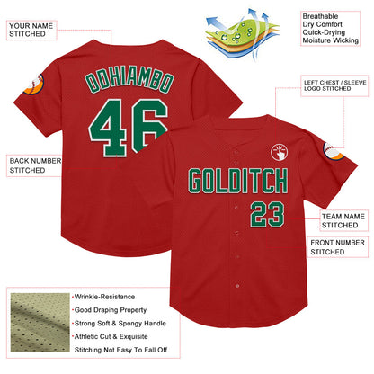 Custom Red Kelly Green-White Mesh Authentic Throwback Baseball Jersey - Sky-Custom