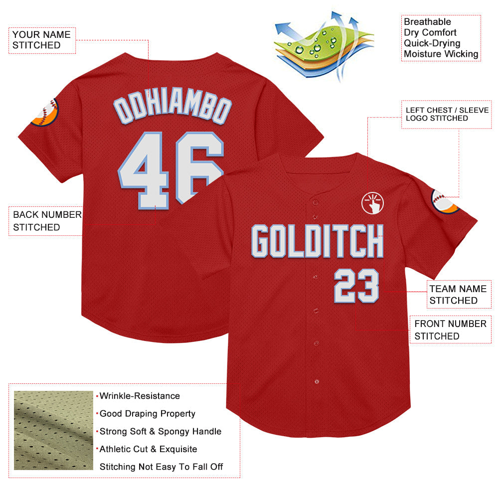 Custom Red White-Light Blue Mesh Authentic Throwback Baseball Jersey - Sky-Custom