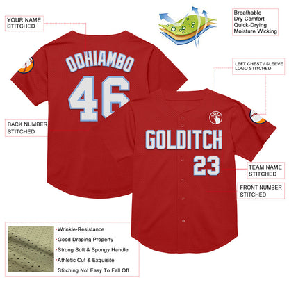 Custom Red White-Light Blue Mesh Authentic Throwback Baseball Jersey - Sky-Custom