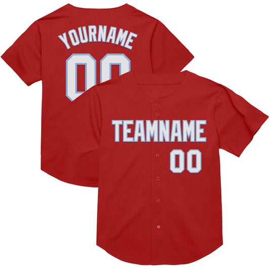 Custom Red White-Light Blue Mesh Authentic Throwback Baseball Jersey - Sky-Custom