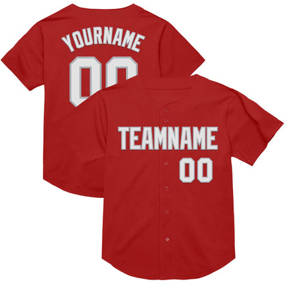 Custom Red White-Gray Mesh Authentic Throwback Baseball Jersey - Sky-Custom