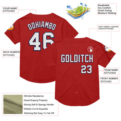 Custom Red White-Navy Mesh Authentic Throwback Baseball Jersey - Sky-Custom