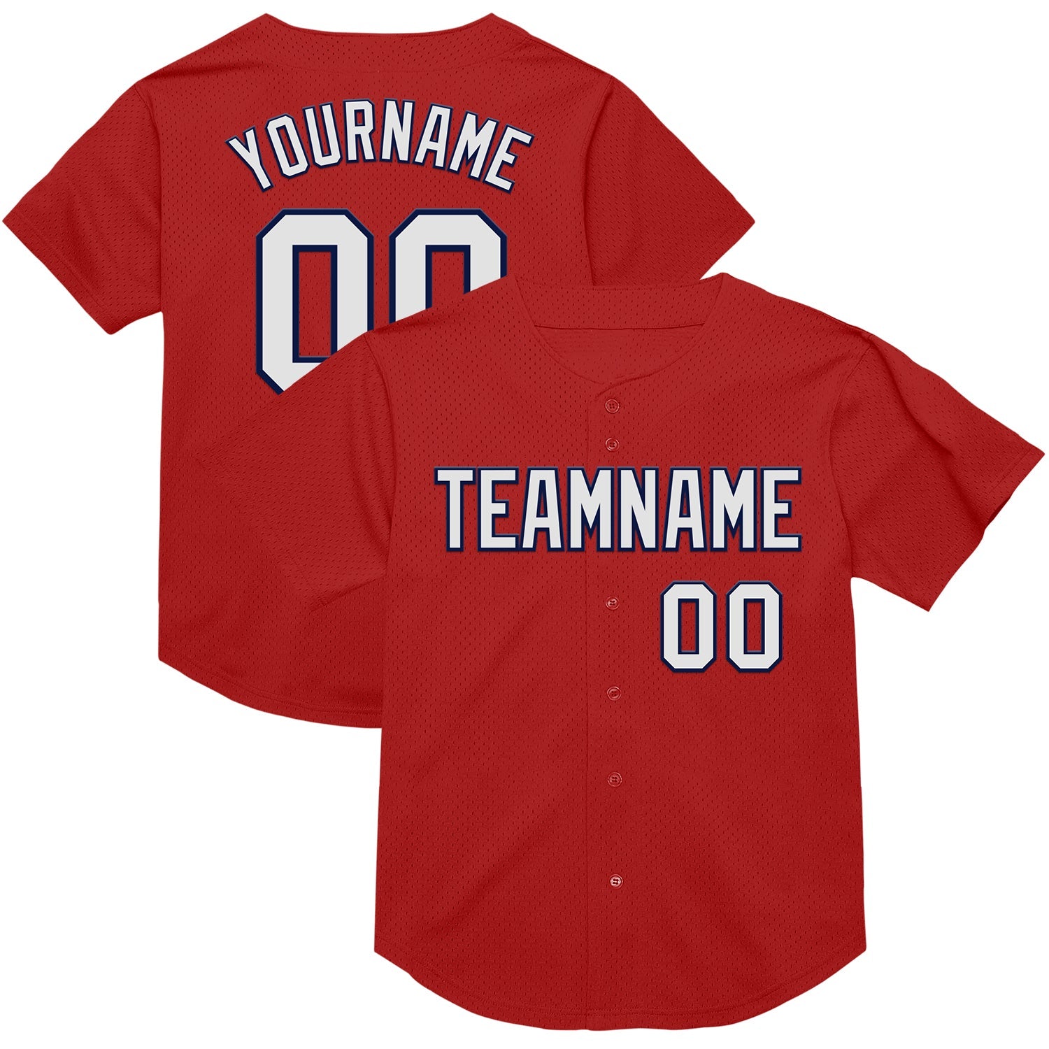 Custom Red White-Navy Mesh Authentic Throwback Baseball Jersey - Sky-Custom