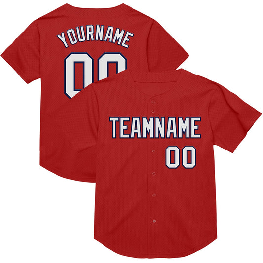 Custom Red White-Navy Mesh Authentic Throwback Baseball Jersey - Sky-Custom