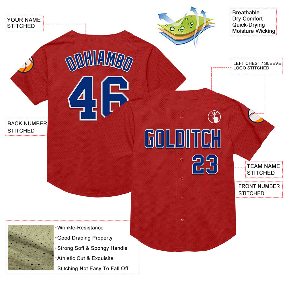 Custom Red Royal-White Mesh Authentic Throwback Baseball Jersey - Sky-Custom