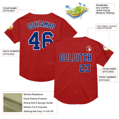 Custom Red Royal-White Mesh Authentic Throwback Baseball Jersey - Sky-Custom
