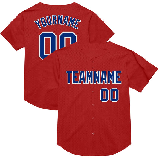 Custom Red Royal-White Mesh Authentic Throwback Baseball Jersey - Sky-Custom