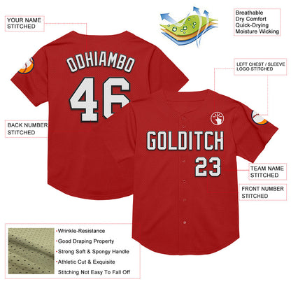 Custom Red White-Black Mesh Authentic Throwback Baseball Jersey - Sky-Custom