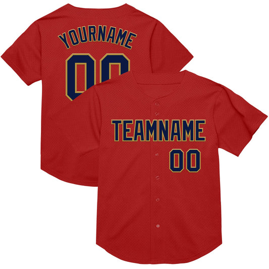 Custom Red Navy-Old Gold Mesh Authentic Throwback Baseball Jersey - Sky-Custom