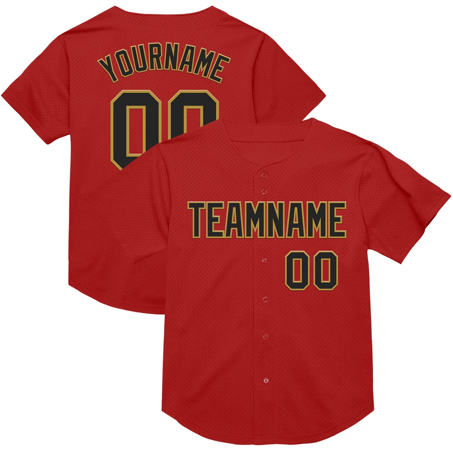 Custom Red Black-Old Gold Mesh Authentic Throwback Baseball Jersey - Sky-Custom