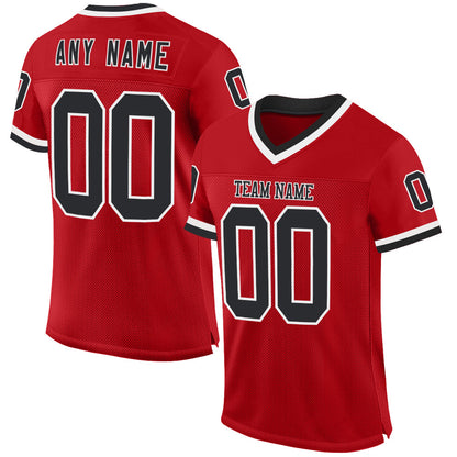 Custom Red Black-White Mesh Authentic Throwback Football Jersey - Sky-Custom