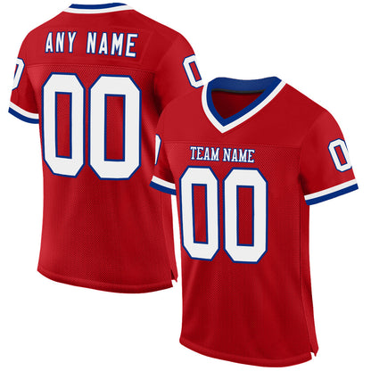 Custom Red White-Royal Mesh Authentic Throwback Football Jersey - Sky-Custom