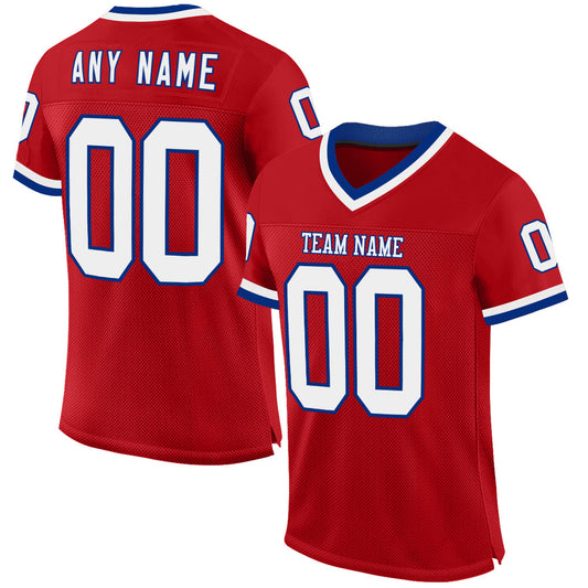 Custom Red White-Royal Mesh Authentic Throwback Football Jersey - Sky-Custom