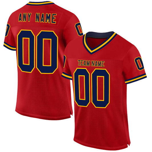 Custom Red Navy-Gold Mesh Authentic Throwback Football Jersey - Sky-Custom
