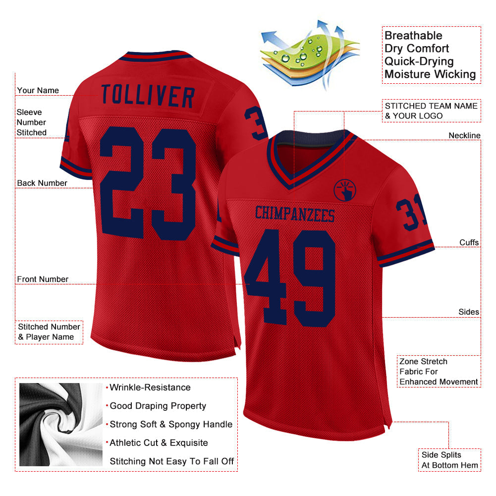 Custom Red Navy Mesh Authentic Throwback Football Jersey - Sky-Custom