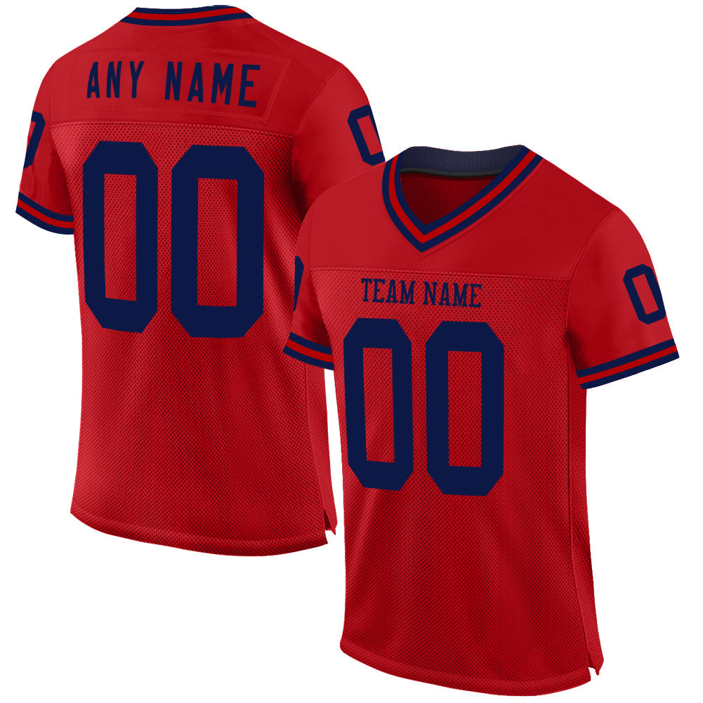 Custom Red Navy Mesh Authentic Throwback Football Jersey - Sky-Custom