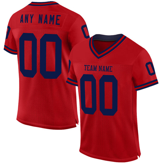 Custom Red Navy Mesh Authentic Throwback Football Jersey - Sky-Custom
