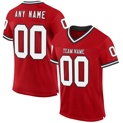 Custom Red White-Black Mesh Authentic Throwback Football Jersey - Sky-Custom