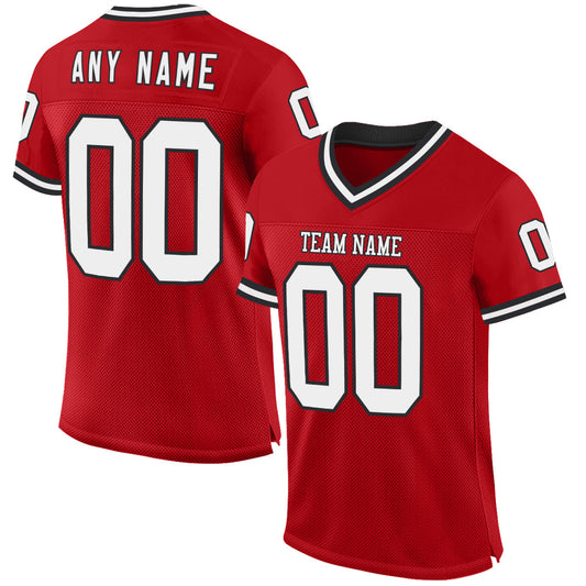 Custom Red White-Black Mesh Authentic Throwback Football Jersey - Sky-Custom