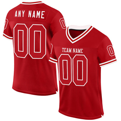Custom Red White Mesh Authentic Throwback Football Jersey - Sky-Custom
