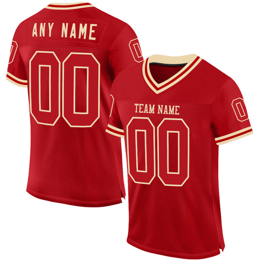 Custom Red Cream Mesh Authentic Throwback Football Jersey - Sky-Custom